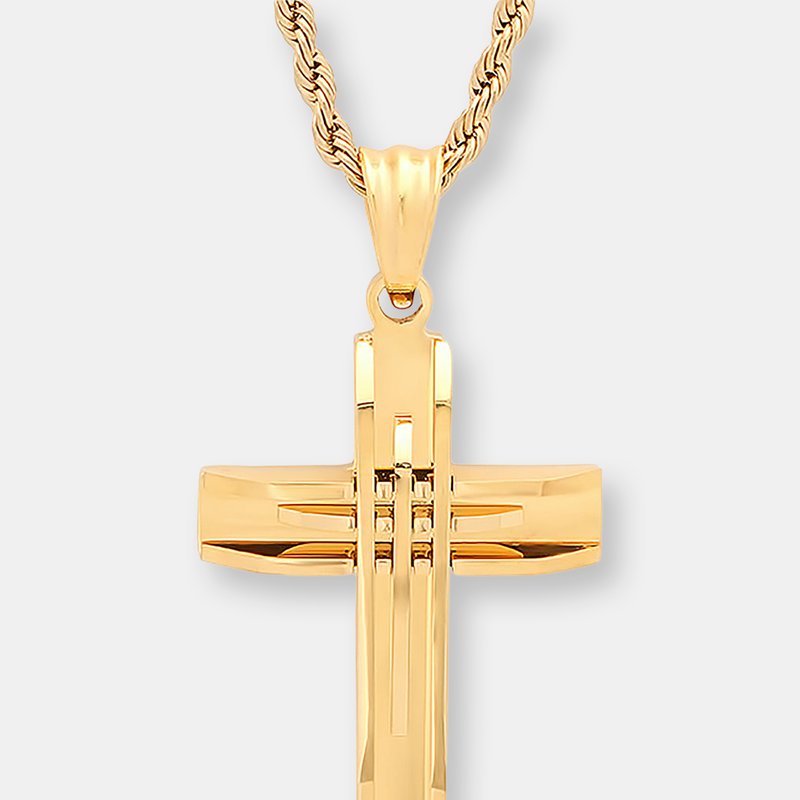 Steeltime 18k Gold Plated Accent Cut Cross Pendant Necklace