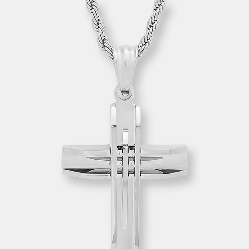Steeltime Accent Cut Cross Pendant Necklace In Silver