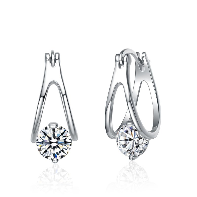 Stella Valle Sterling Silver With 1.50ctw Lab Created Moissanite Solitaire Double Hoop Earrings In Grey