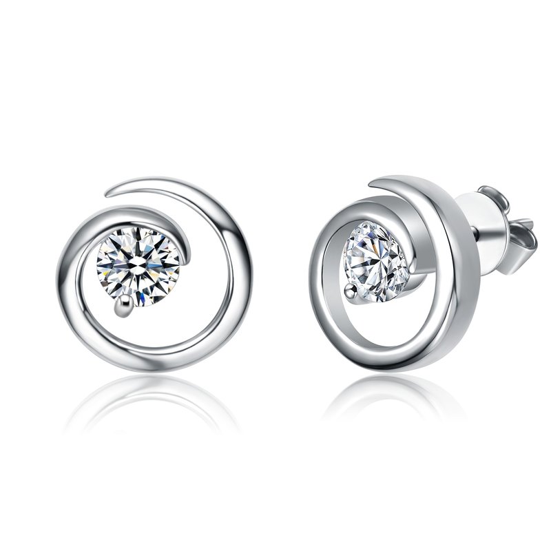 Stella Valle Sterling Silver With 1ct Lab Created Moissanite Open Eternity Circle Swirl Stud Earring In Grey