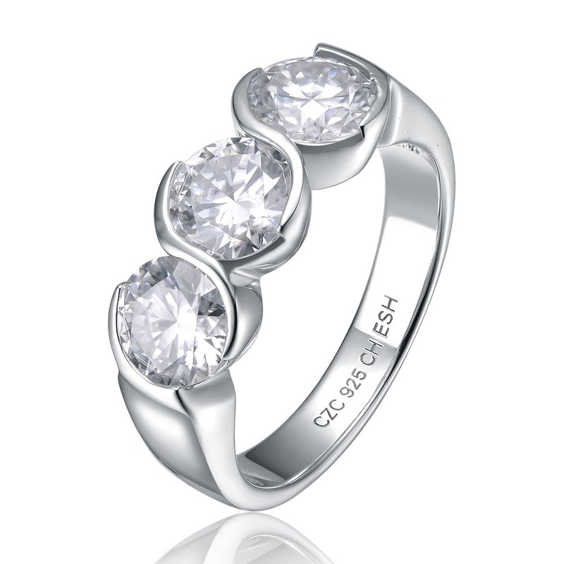 Stella Valle Sterling Silver With 1ctw Lab Created Moissanite 3-stone Past, Present & Future Engagement Anniversa In Grey