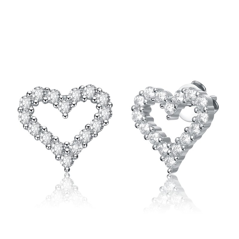 Stella Valle Sterling Silver With 1ctw Lab Created Moissanite French Pave Heart Halo Stud Earrings In Grey
