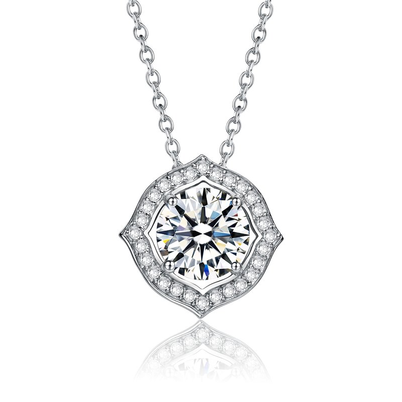 Stella Valle Sterling Silver With 1ctw Lab Created Moissanite Round Halo Vintage Style Pendant Neckl In Grey