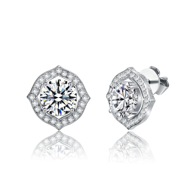 Stella Valle Sterling Silver With 2.34ctw Lab Created Moissanite Round Geometric Halo Stud Earrings In Grey