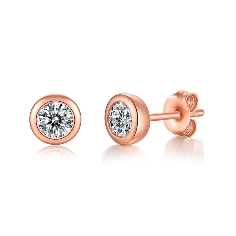 Stella Valle Sterling Silver 18k Rose Gold Plated With 1ct Lab Created Moissanite Round Bezel Solita In Pink
