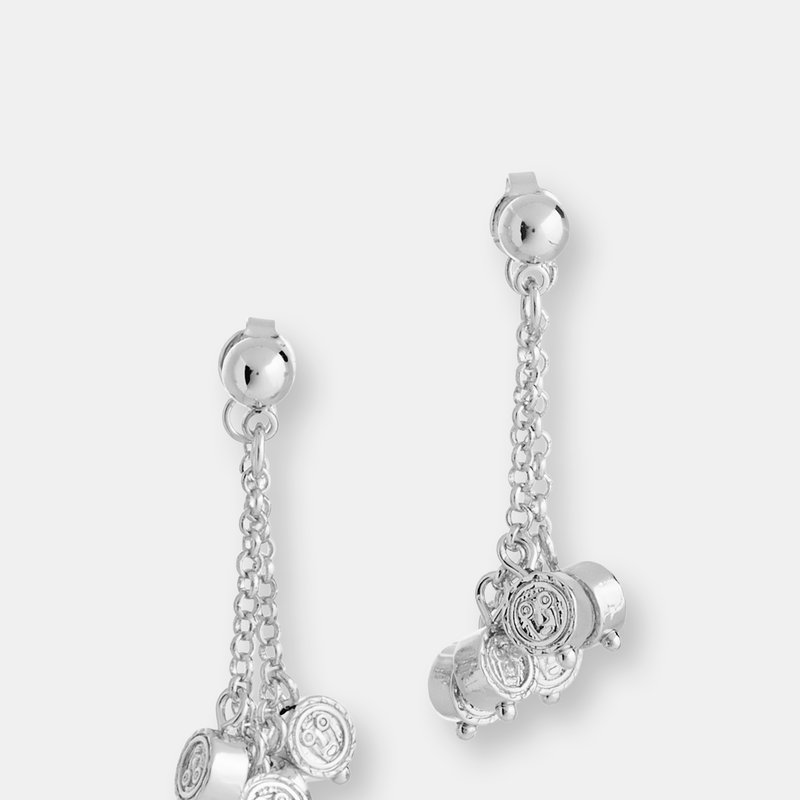 Sterling Forever Beaded Medallion Chain Studs In Silver
