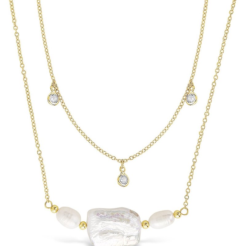 Sterling Forever Bezel Cz And Pearl Layered Necklace In Gold