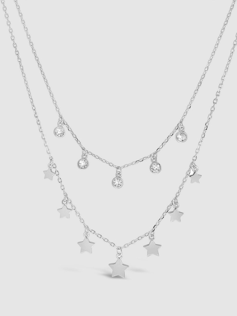 Sterling Forever Bezel CZ & Star Layered Necklace | Verishop