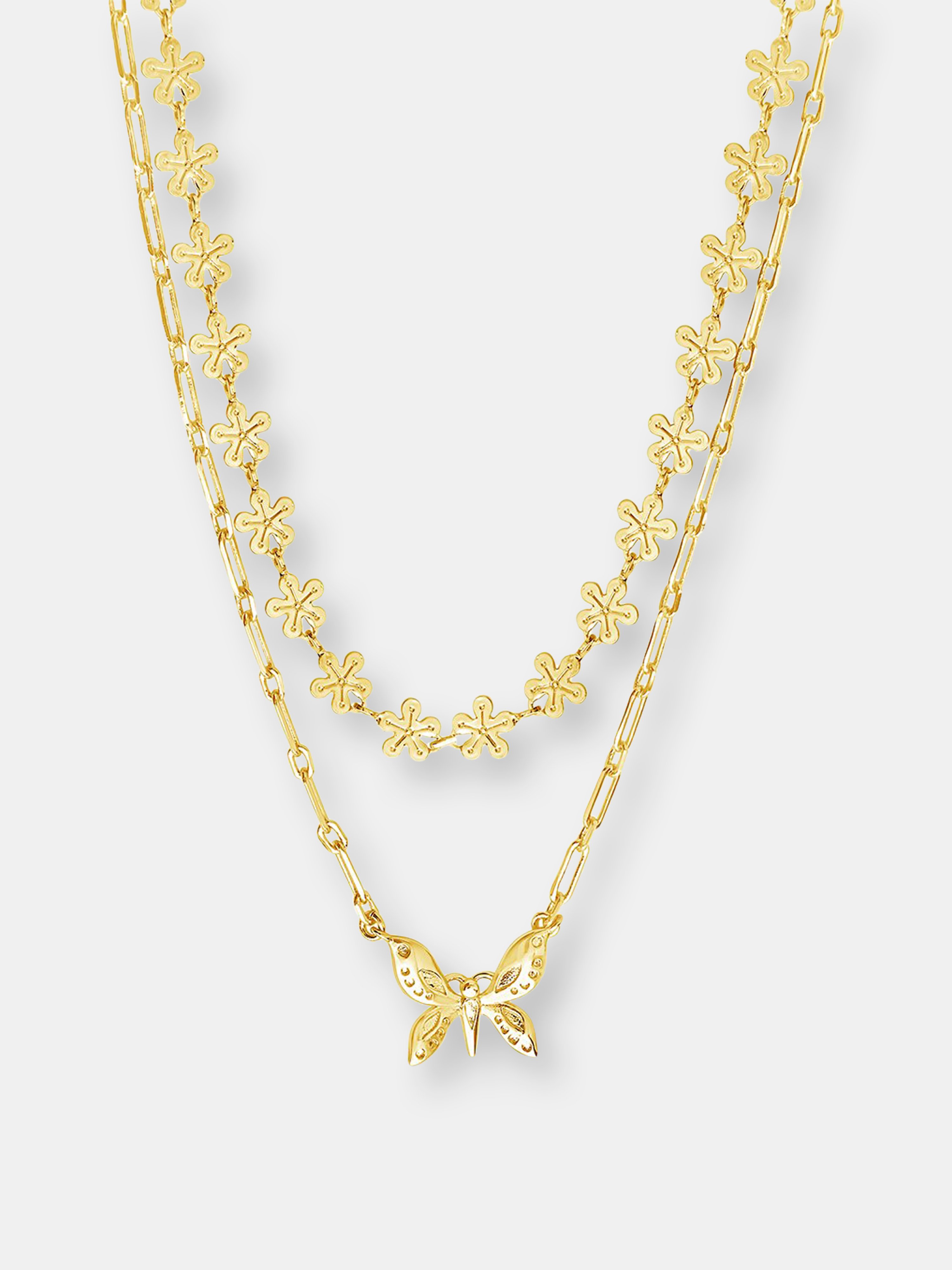 Sterling Forever Butterfly & Daisy Chain Layered Necklace In Gold