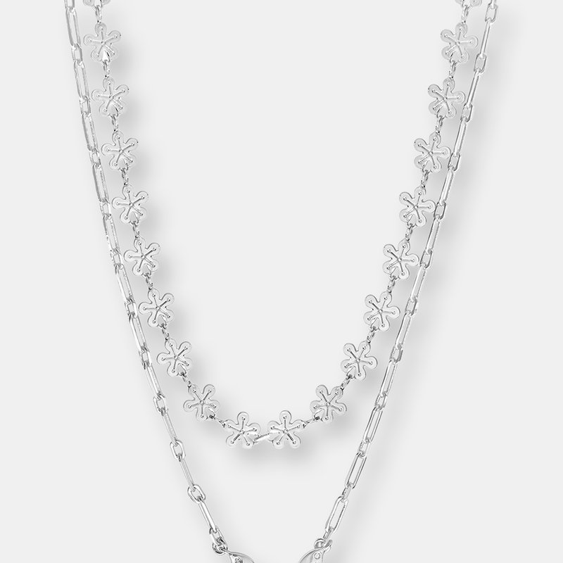 Sterling Forever Butterfly & Daisy Chain Layered Necklace In Silver