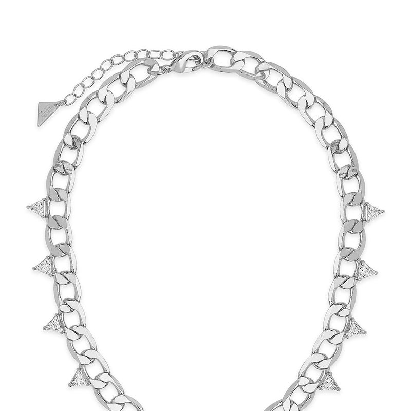 Sterling Forever Cuban Chain Choker With Triangle Station Czs In Grey