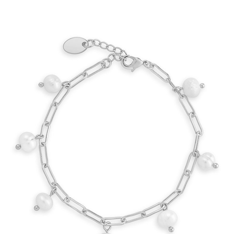 Shop Sterling Forever Dangling Pearl Linked Bracelet In Grey