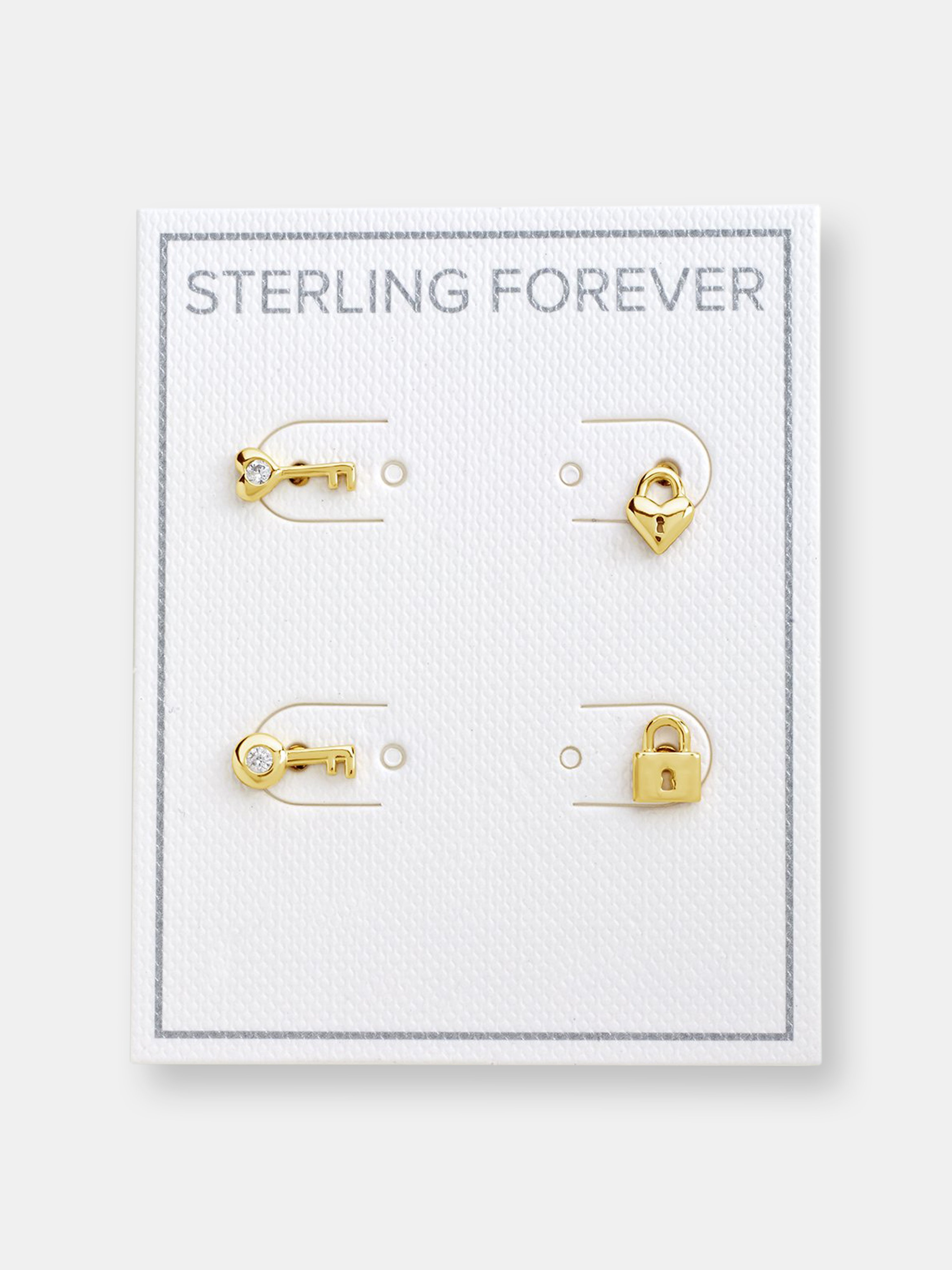 Sterling Forever Lock And Key Stud Set Earrings In Gold
