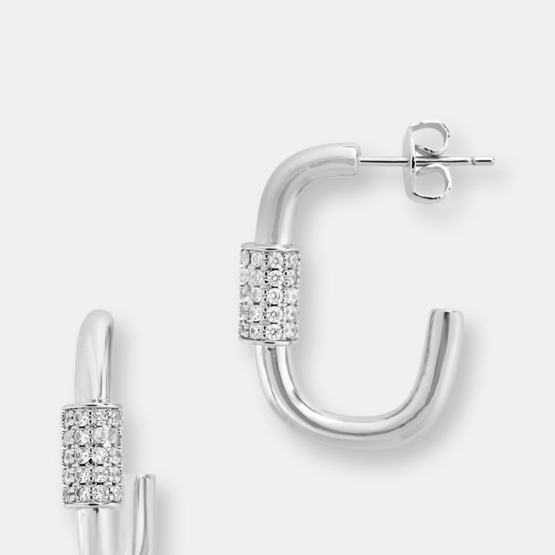 Sterling Forever Oval Carabiner Hoops In Silver