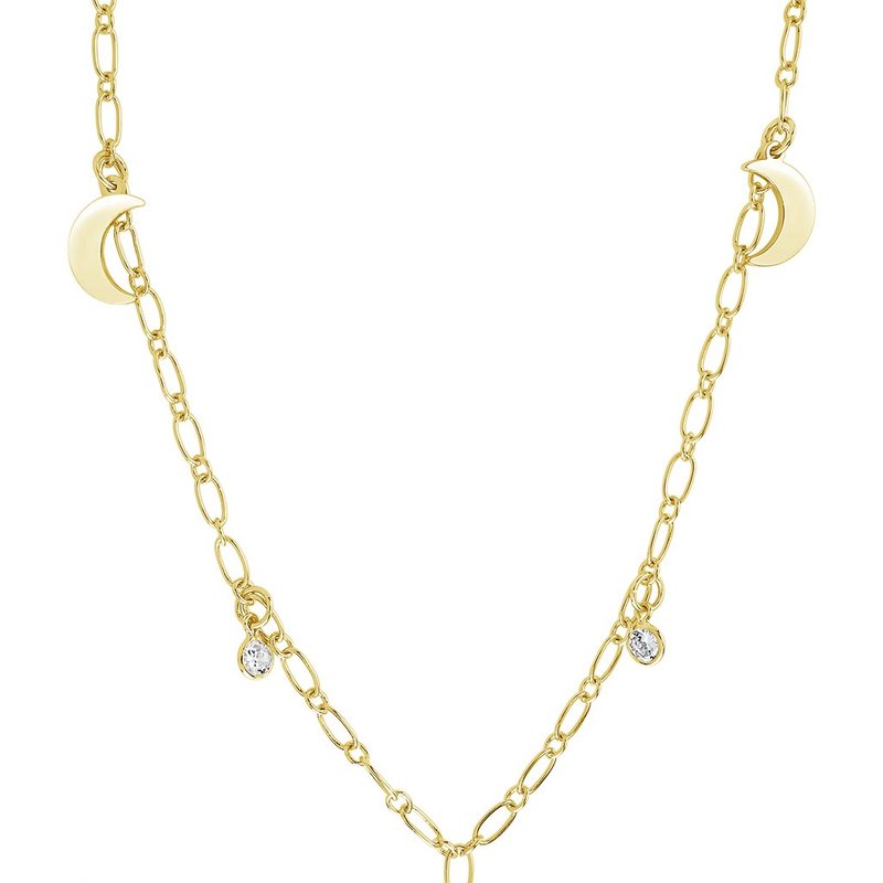 Sterling Forever Sparkling Cz, Star, & Moon Chain Necklace In Gold