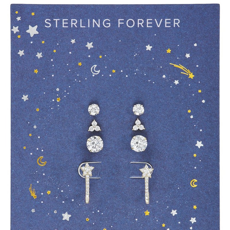 Sterling Forever 14k Over Silver Cz 4pc Set Of Everyday Earrings In Grey