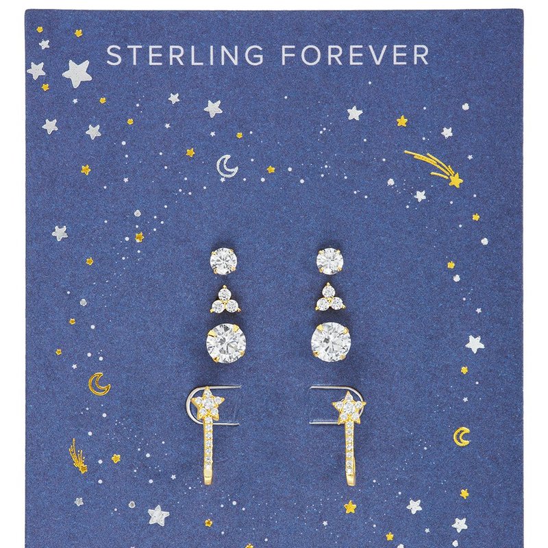 Sterling Forever Sterling Silver 4pc Everyday Cz Earring Set In Gold