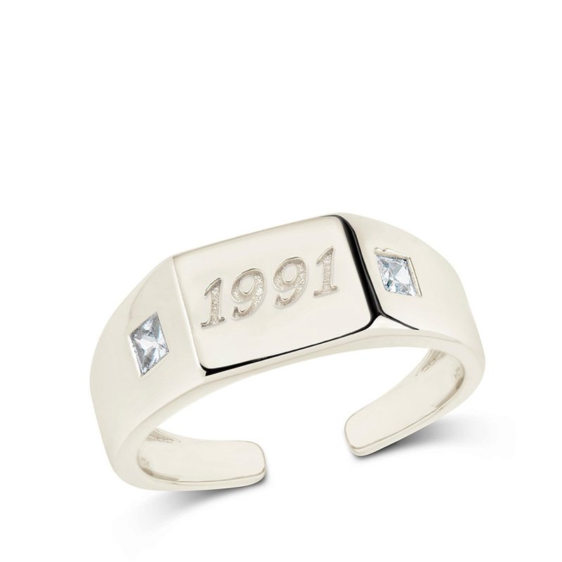 Sterling Forever Sterling Silver Birth Year Signet Ring In Grey