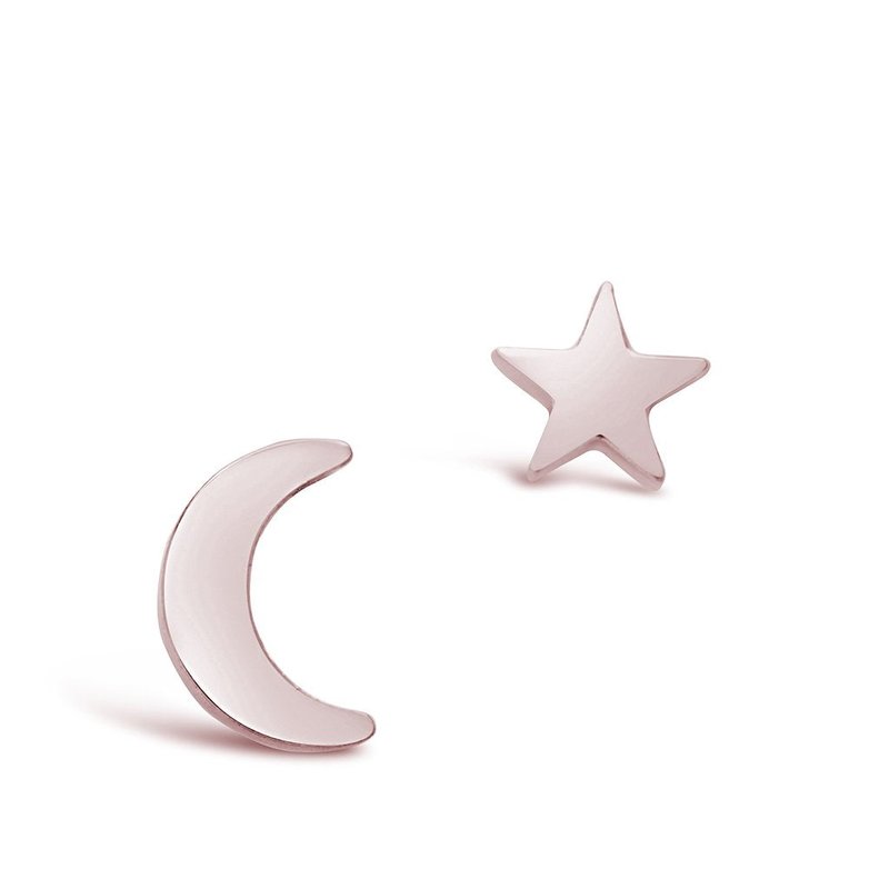 Sterling Forever Sterling Silver Crescent & Star Asymmetrical Studs In Pink