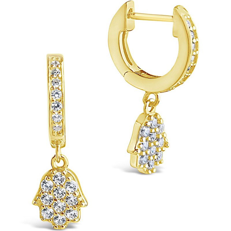 Sterling Forever Sterling Silver Cz Hamsa Micro Hoops In Gold