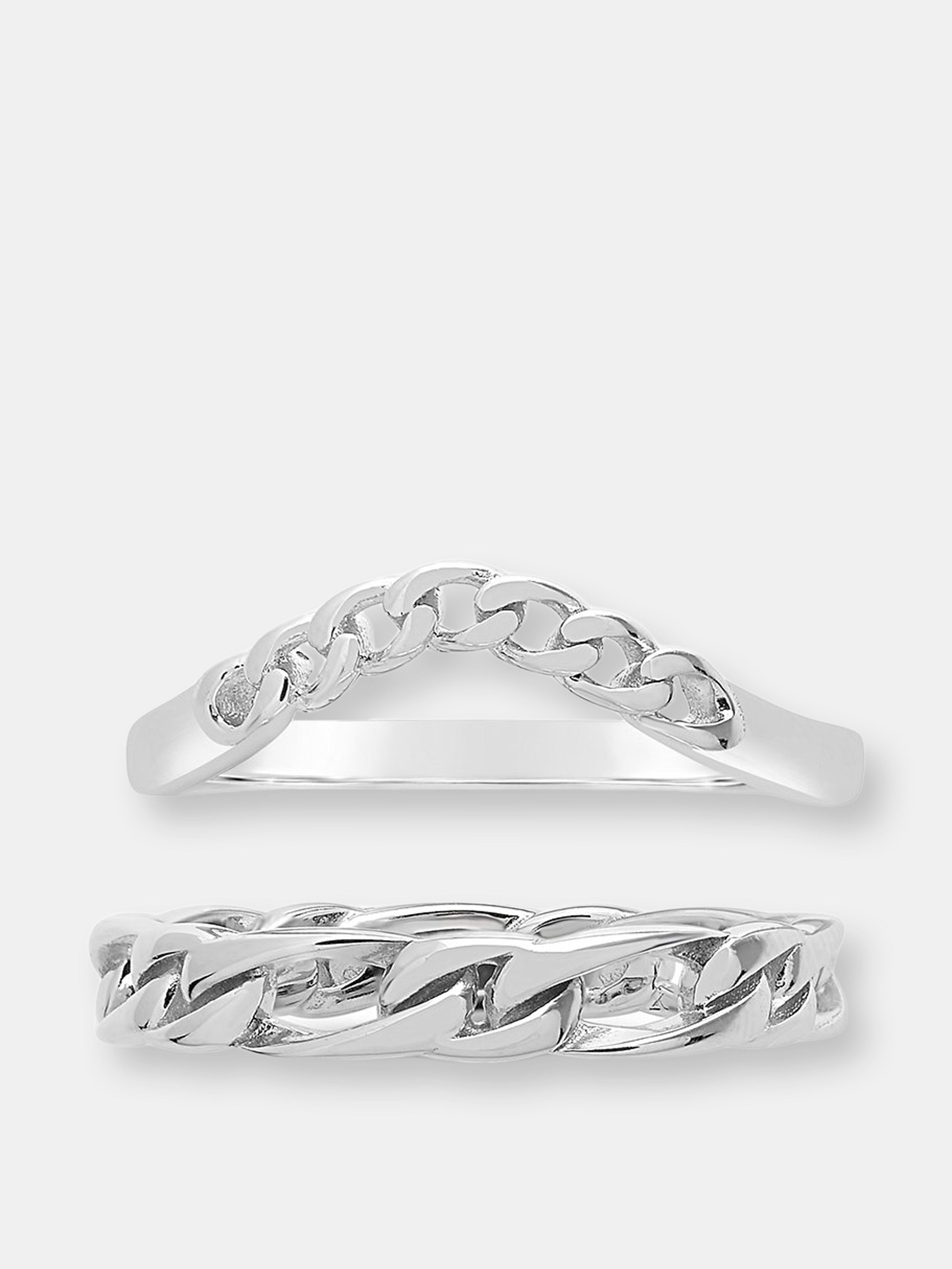 STERLING FOREVER STERLING FOREVER STERLING SILVER FIGARO & CURB CHAIN LINK RING SET
