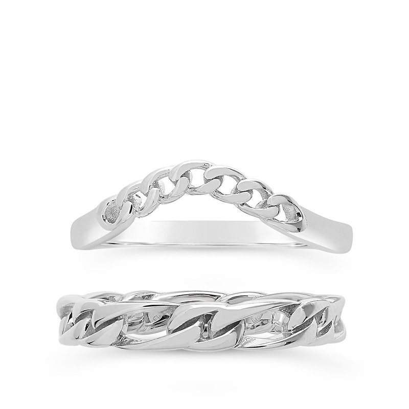 Shop Sterling Forever Sterling Silver Figaro & Curb Chain Link Ring Set In Grey