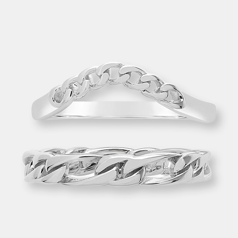 Sterling Forever Sterling Silver Figaro & Curb Chain Link Ring Set