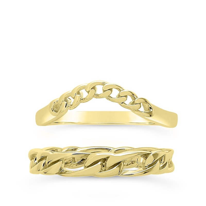 Sterling Forever Sterling Silver Figaro & Curb Chain Link Ring Set In Gold