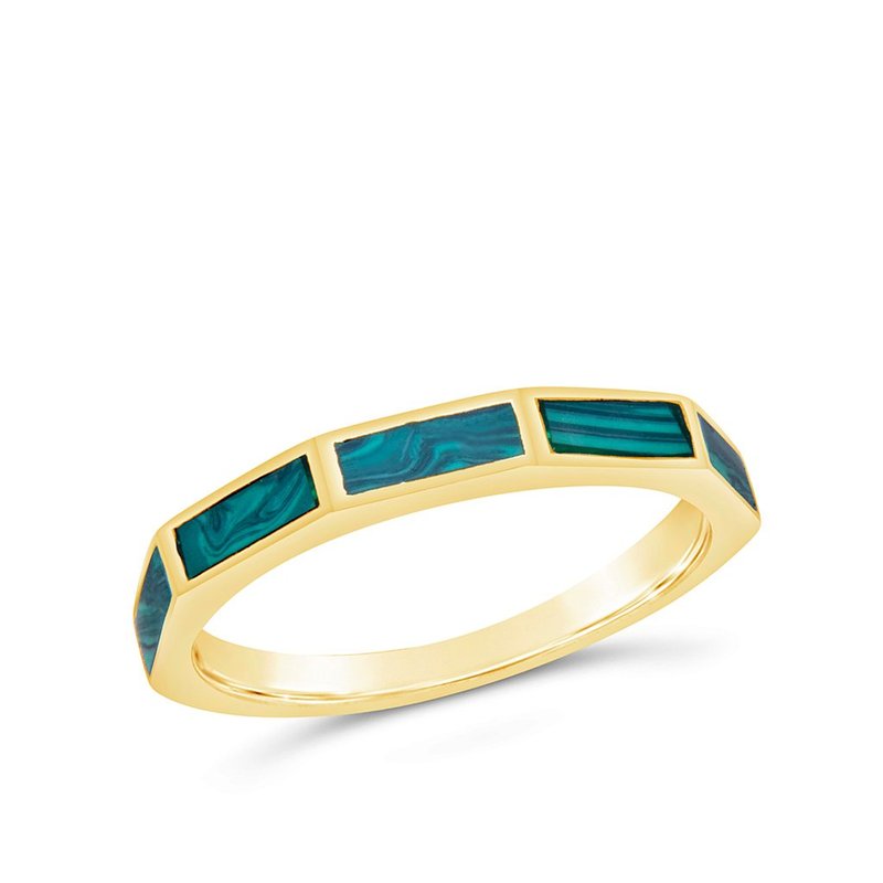 Shop Sterling Forever Sterling Silver Malachite Baguette Eternity Band Ring In Gold