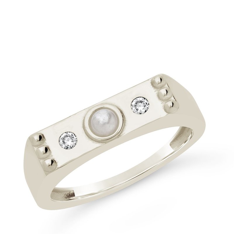 Shop Sterling Forever Sterling Silver Pearl & Cz Bar Ring In Grey