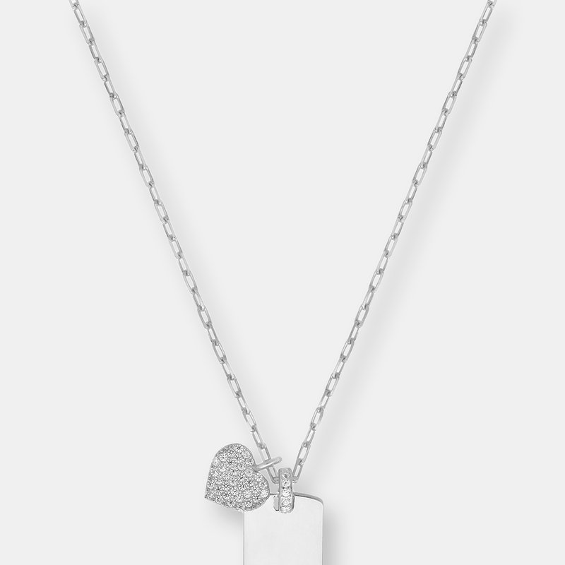 Sterling Forever Sterling Silver Tag & Cz Heart Pendant Necklace