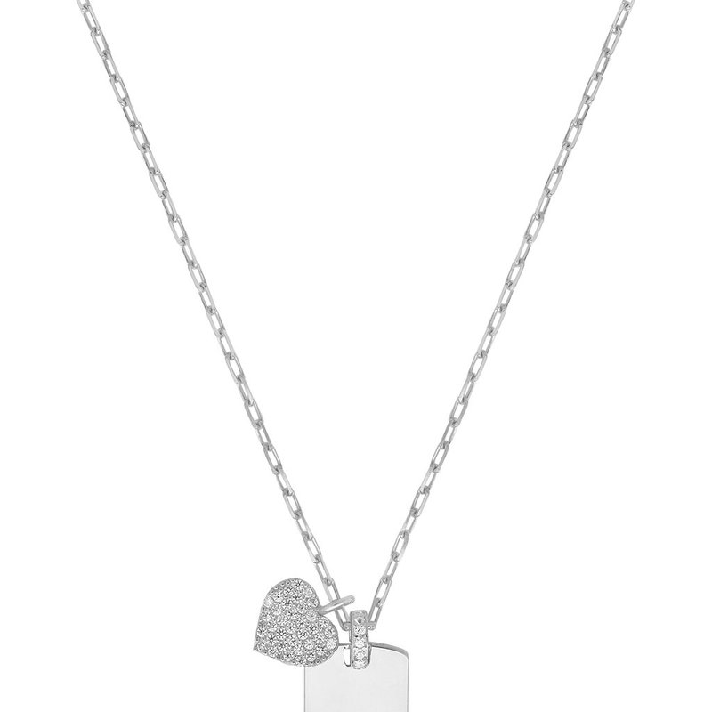 Shop Sterling Forever Sterling Silver Tag & Cz Heart Pendant Necklace In Grey