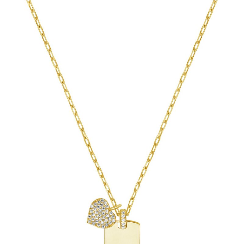 Shop Sterling Forever Sterling Silver Tag & Cz Heart Pendant Necklace In Gold