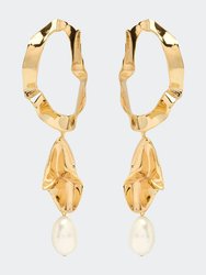 Inside Out Pearl Drop Statement Earrings - Gold
