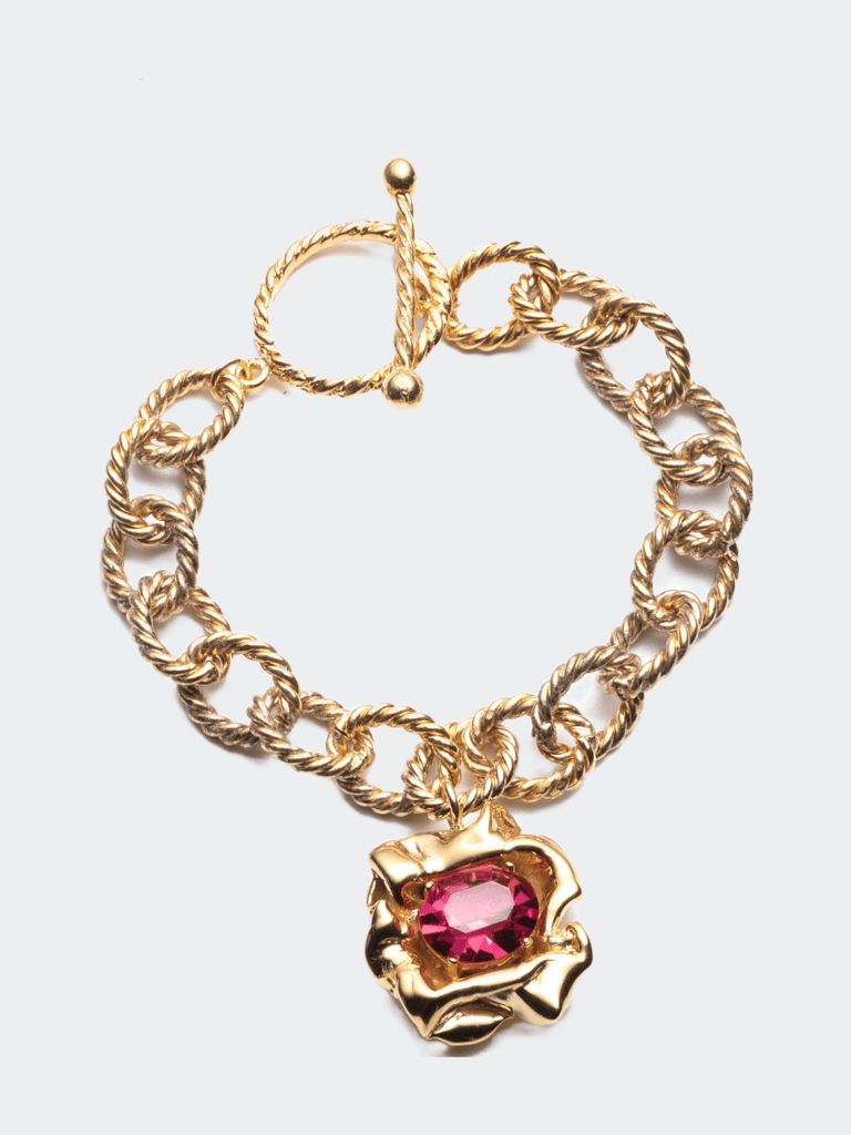 Lola Charm Bracelet - Gold And Ruby - Gold/Ruby
