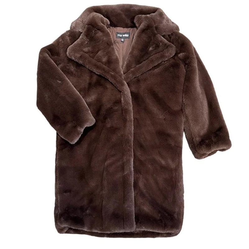 Shop Steve Madden Emery Faux Fur Coat In Brown