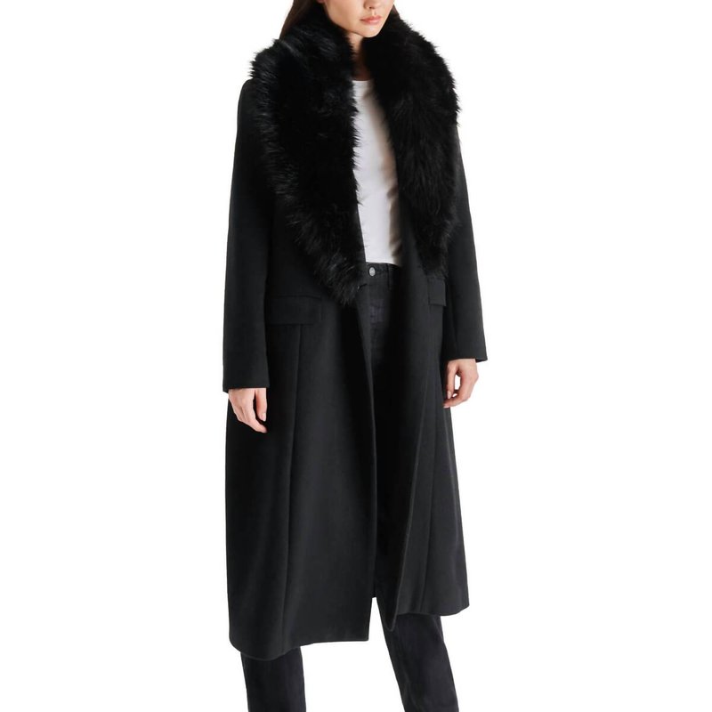 Steve Madden Faux Fur Collar Prince Coat In Black