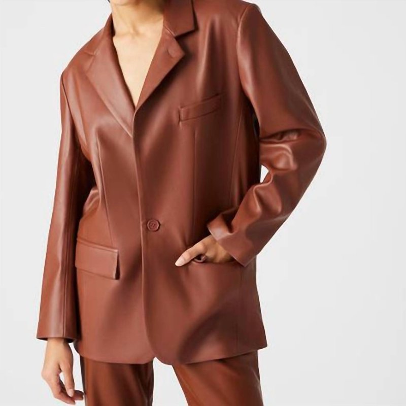 Shop Steve Madden Imaan Faux Leather Blazer In Brown