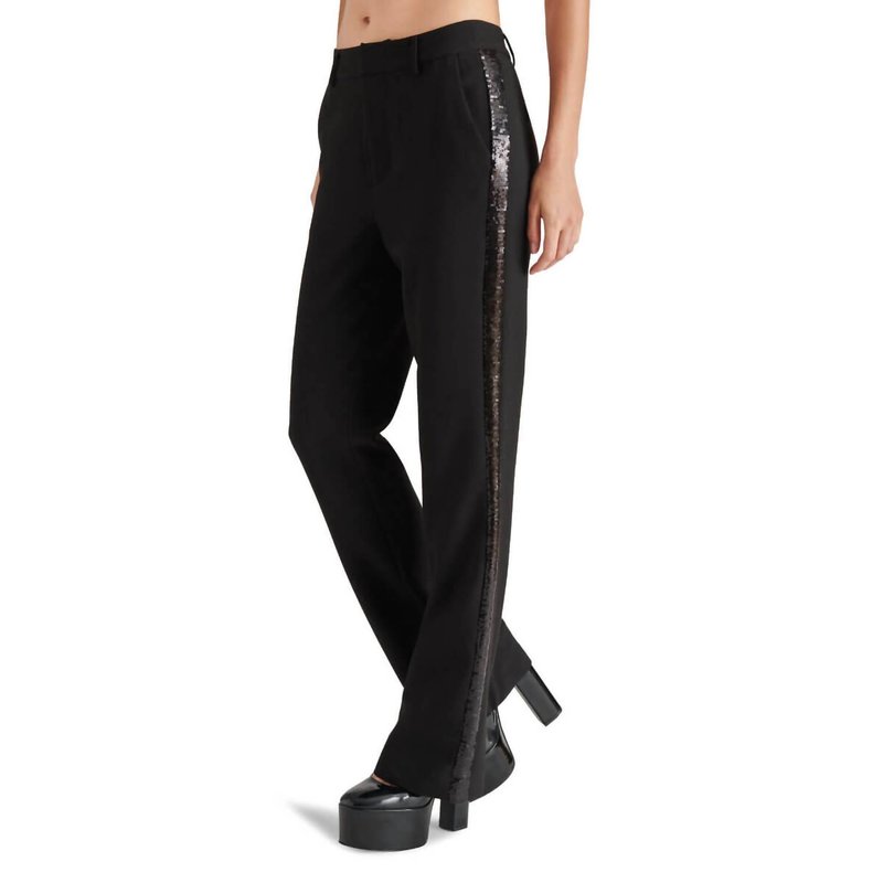 Shop Steve Madden Waverly Mid Rise Kick-flare Sequin Side Panel Pants In Black