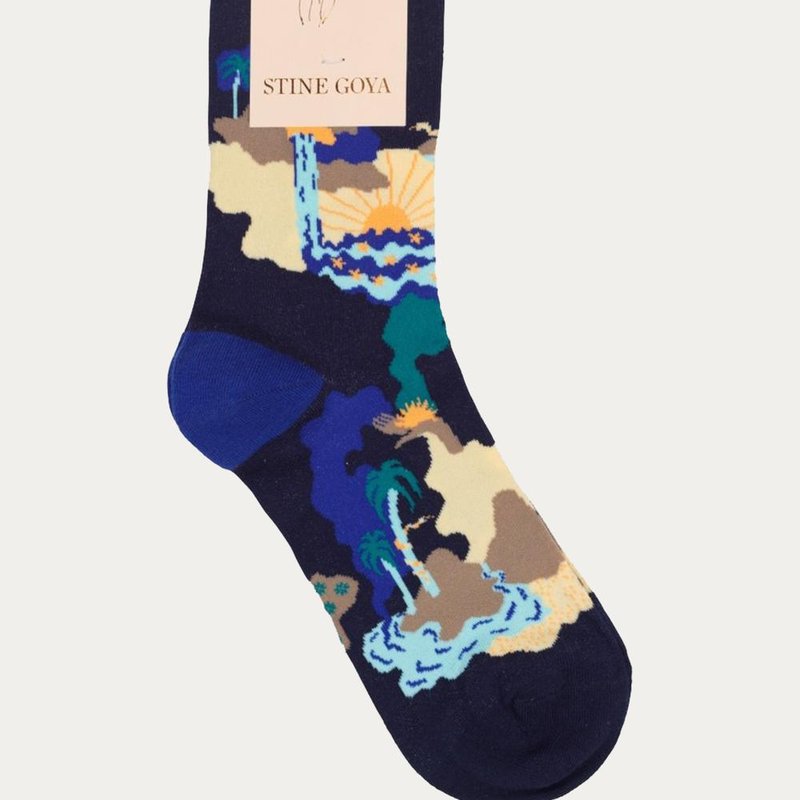 Shop Stine Goya Iggy Landscape Socks In Landscape In Blue