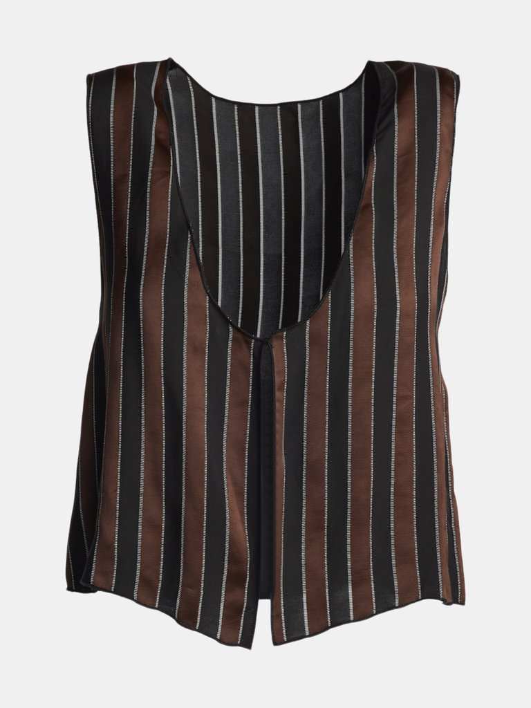 Silk Striped Vest - Black Silk / Brown