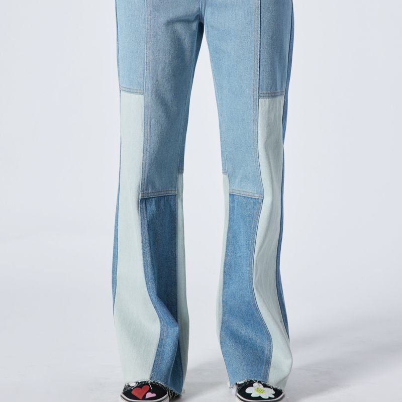 Summer Wren Light Color Block Slim Fit Denim Pants In Blue
