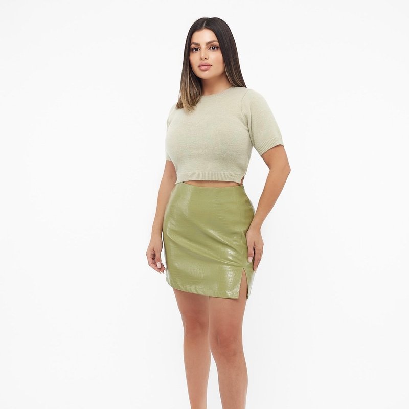 Summer Wren Lime Green Faux Leather Mini Skirt
