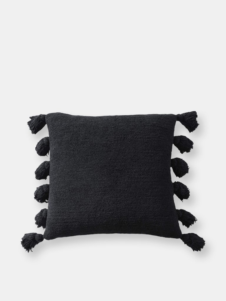 Pom Pom Throw Pillow - Black