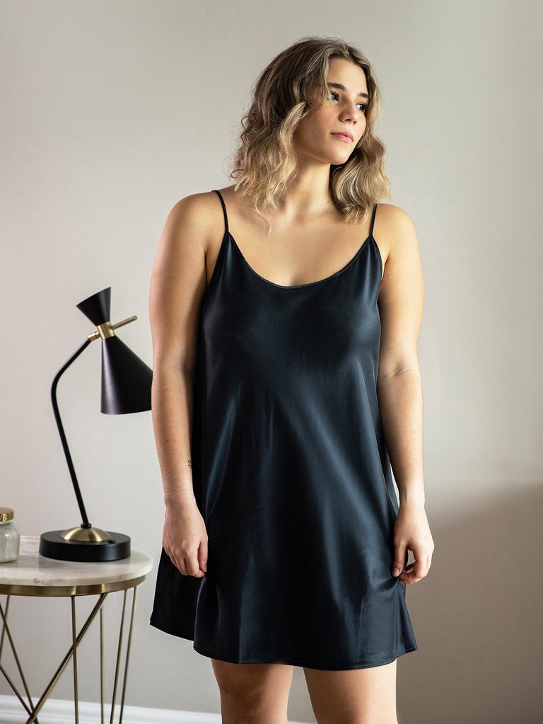Washable Silk Sleep Dress - Black