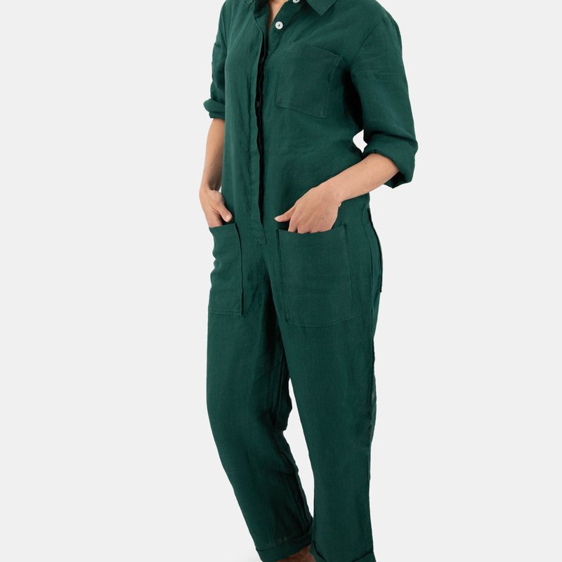 Sunday Morning Isabelle Linen Jumpsuit In Green