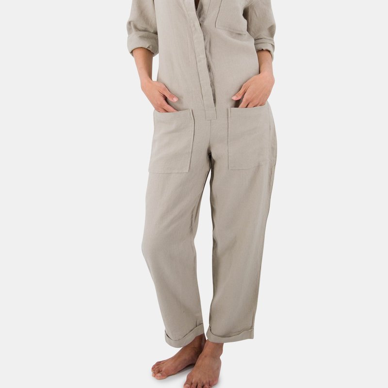 Sunday Morning Isabelle Linen Jumpsuit In Brown