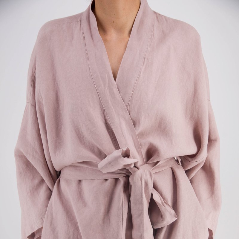Sunday Morning Leia Mid-length French Linen Robe In Pink