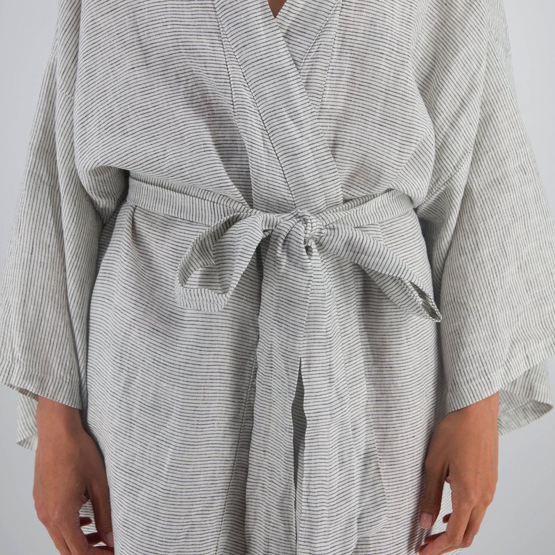 Sunday Morning Leia Mid-length French Linen Robe In Grey
