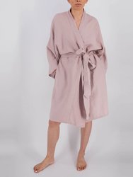 Leia Mid-Length French Linen Robe - Dove